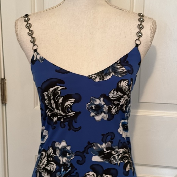 Caché Vintage Cobalt, Navy, Black & White Floral Top w/ Jeweled Straps - Picture 1 of 12